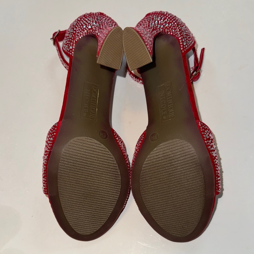 Dominique Red Rhinestone Ankle-Strap Heels - Picture 6 of 6